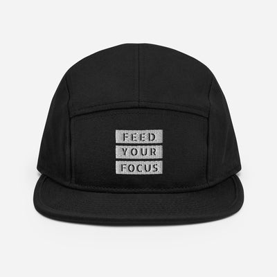 5 Panel Black Camper Cap - Feed Your Focus