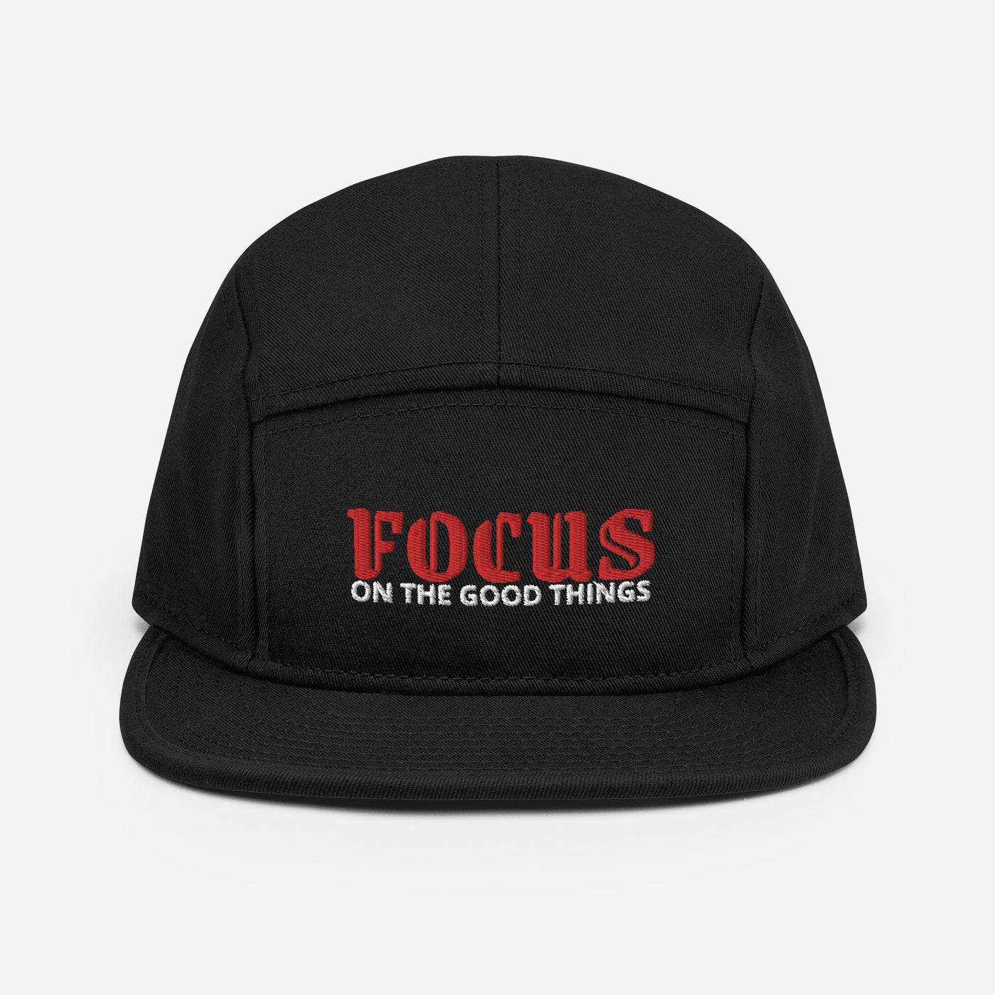 5 Panel Black Camper Cap - Focus On The Good Things