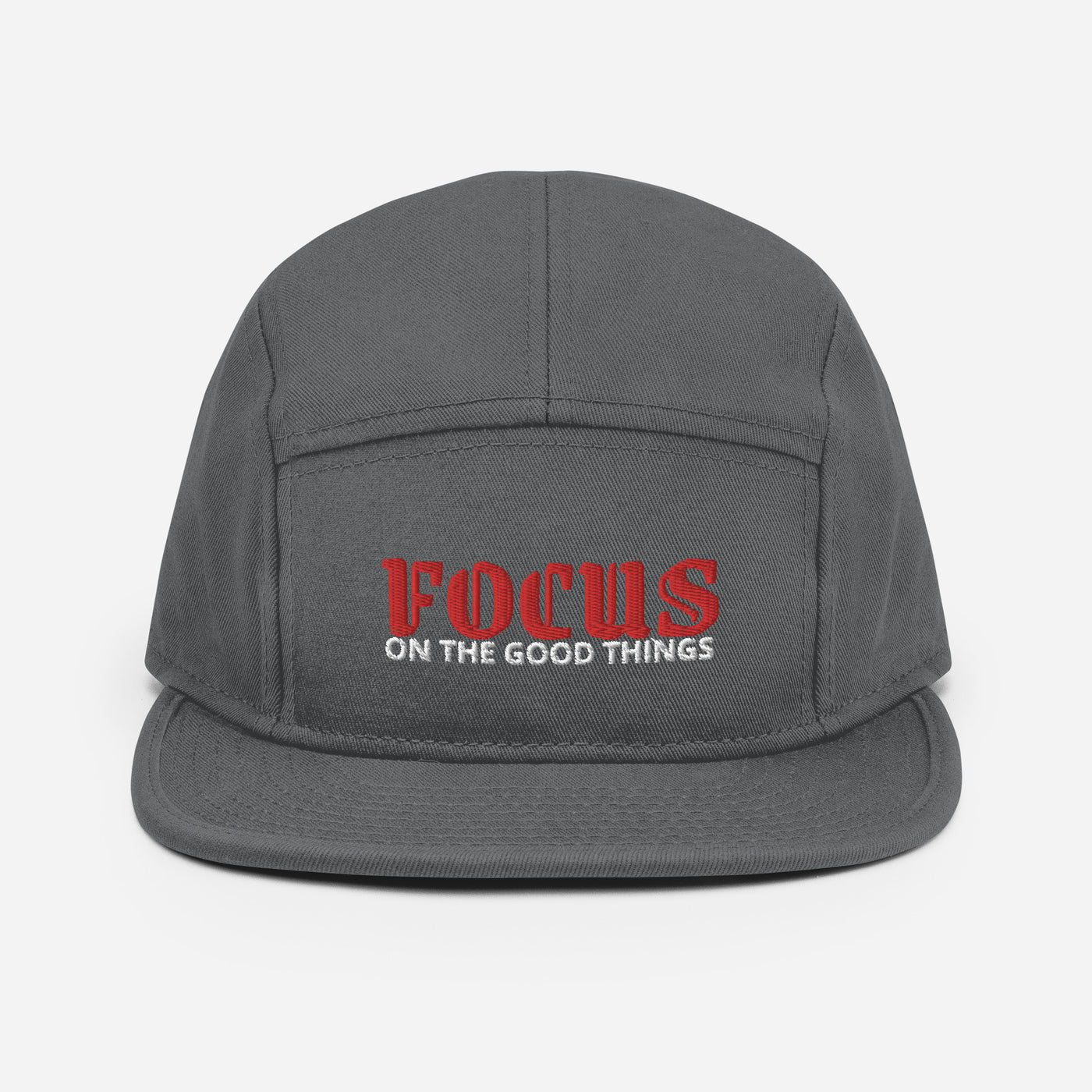 5 Panel Heather Gray Camper Cap - Focus On The Good Things