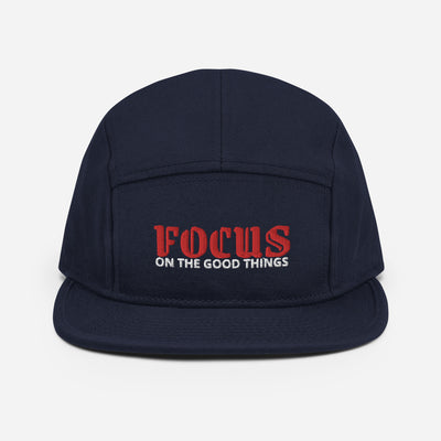 5 Panel Navy Blue Camper Cap - Focus On The Good Things