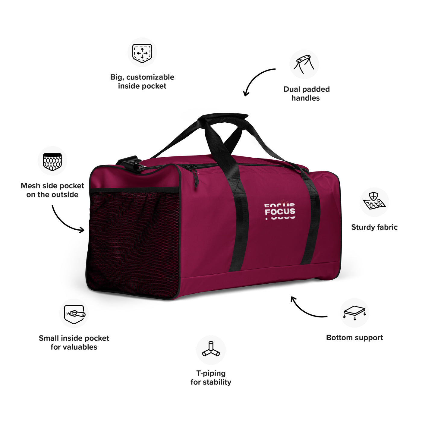 Burgundy Duffle Bag - Stay Focus