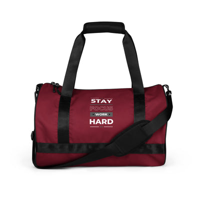 Burgundy Gym Bag - Stay Focus Work Hard