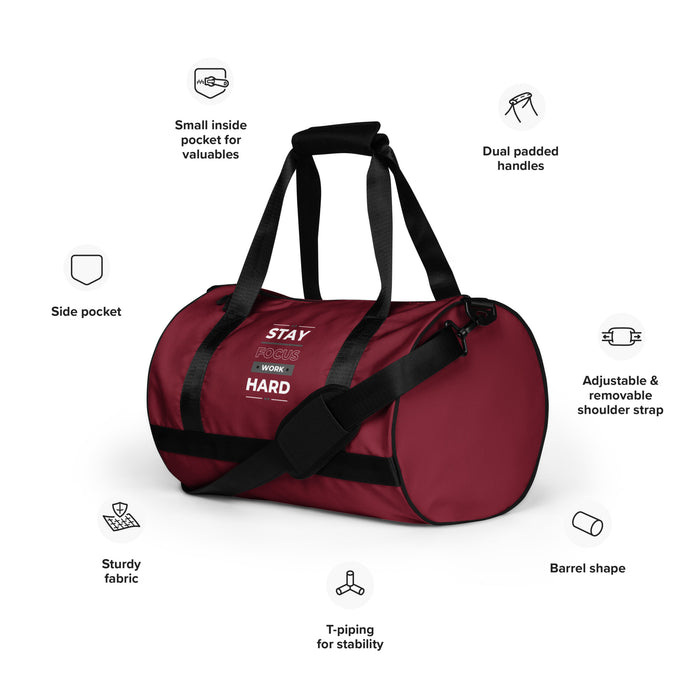 Burgundy Gym Bag - Stay Focus Work Hard