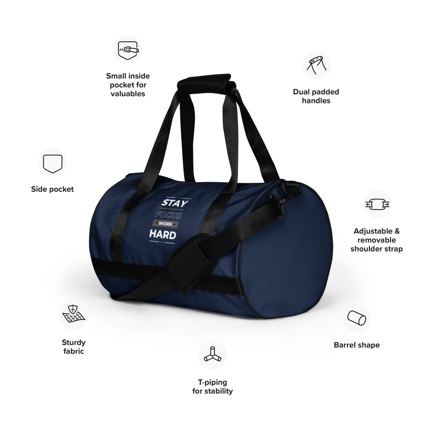 Navy Gym Bag - Stay Focus Work Hard