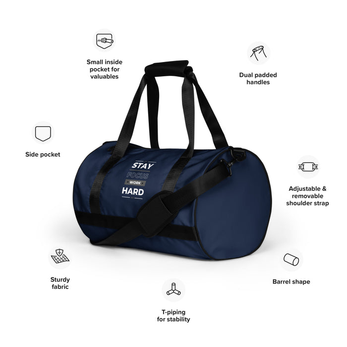 Navy Gym Bag - Stay Focus Work Hard