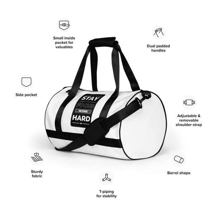 White Gym Bag - Stay Focus Work Hard
