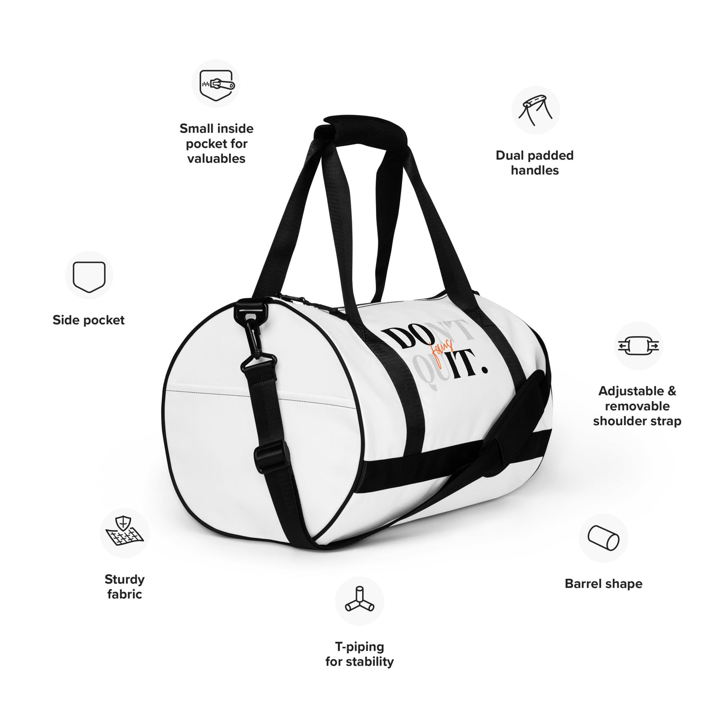 White Gym Bag - Focus Don't Quit Do It