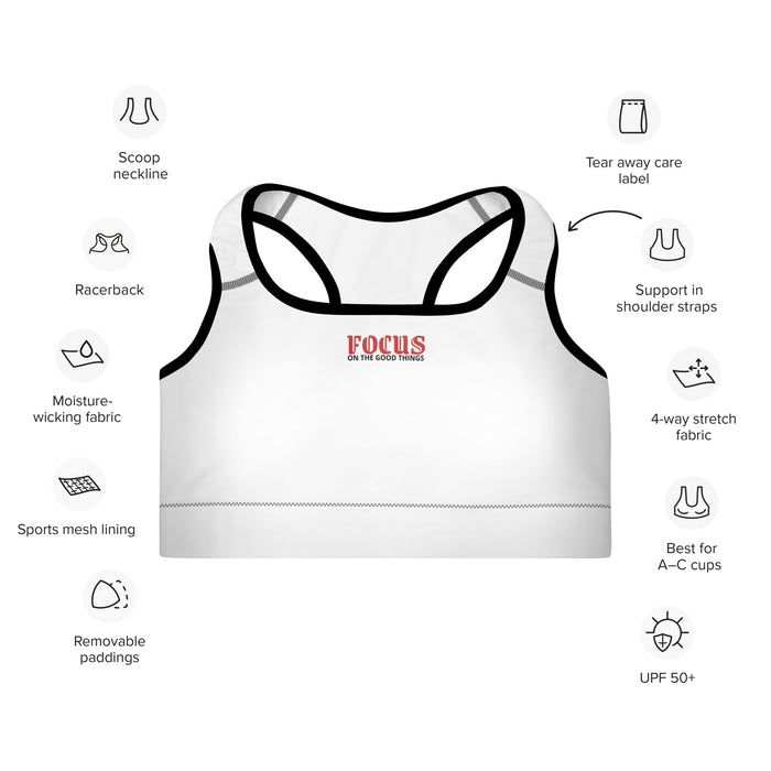 Padded Black Sports Bra - Focus on the Good Things