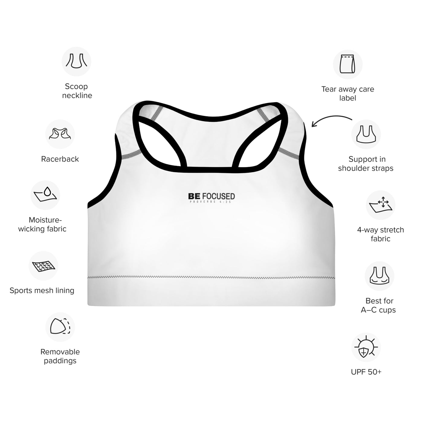 Padded Black Sports Bra - Be Focused