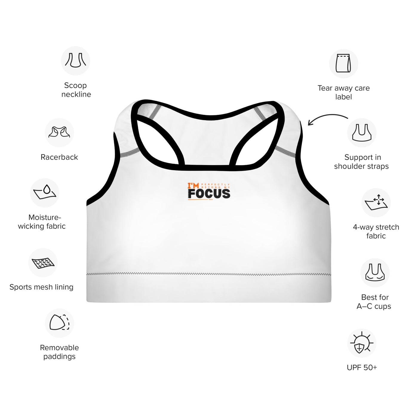 Padded Black Sports Bra - I'm Focus