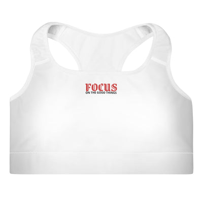 Padded White Sports Bra - Focus on the Good Things