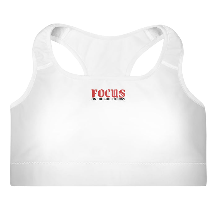 Padded White Sports Bra - Focus on the Good Things