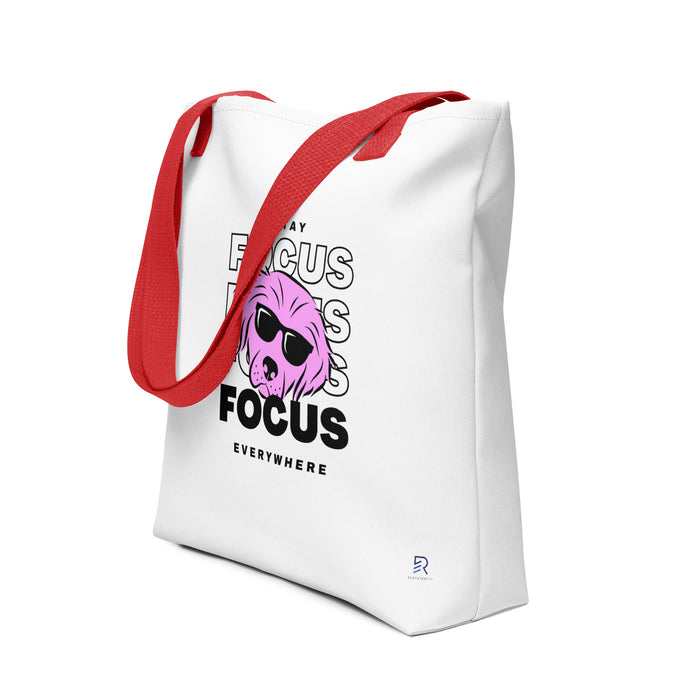 White Tote Bag with Red Handle - Focus Everywhere