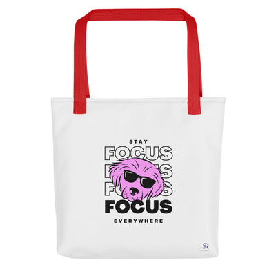 White Tote Bag with Red Handle - Focus Everywhere