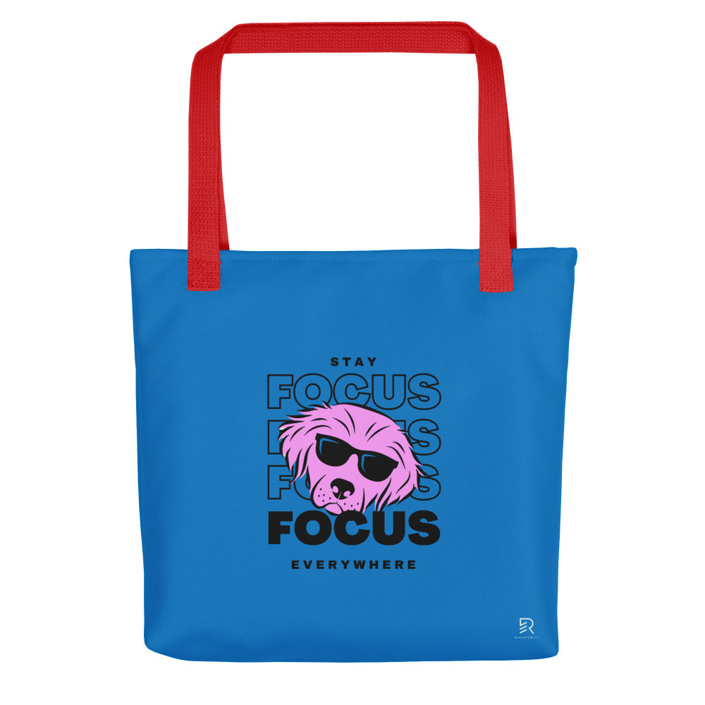 Navy Blue Tote Bag with Red Handle - Focus Everywhere