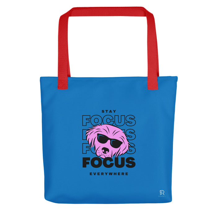 Navy Blue Tote Bag with Red Handle - Focus Everywhere