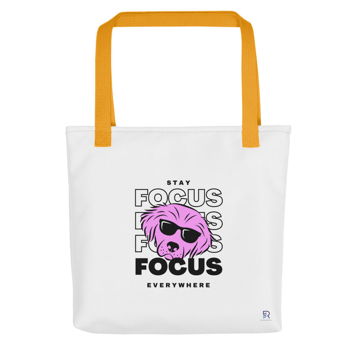 White Tote Bag with Yellow Handle - Focus Everywhere