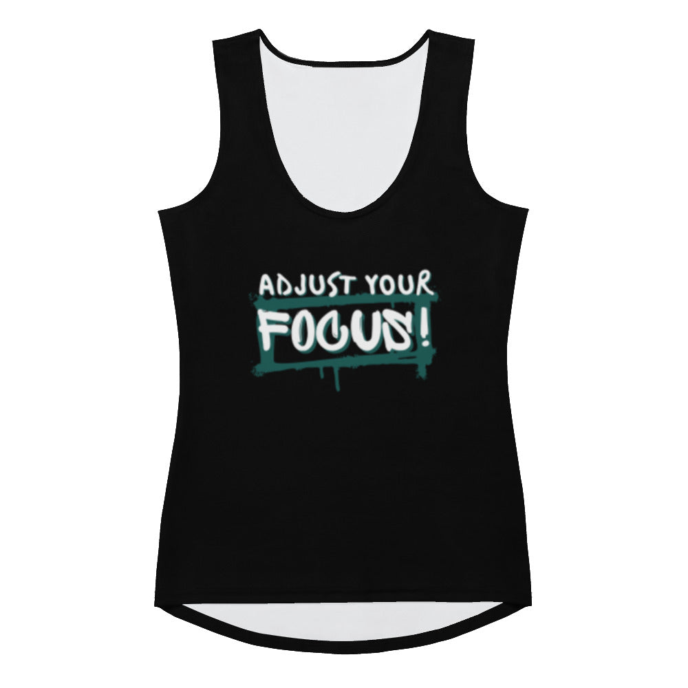Women's Black Sublimation Cut Sew Tank Top - Adjust Your Focus