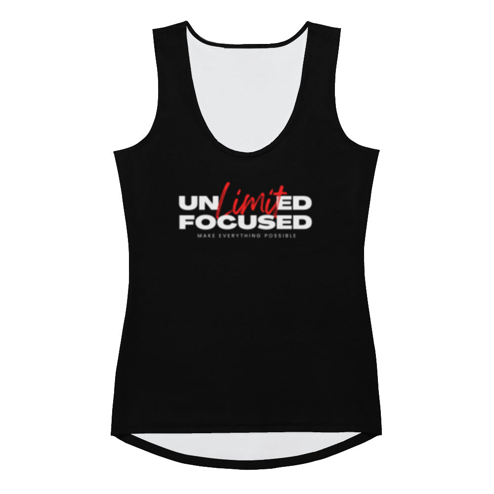 Women's Black Sublimation Cut Sew Tank Top - Unlimited Focused