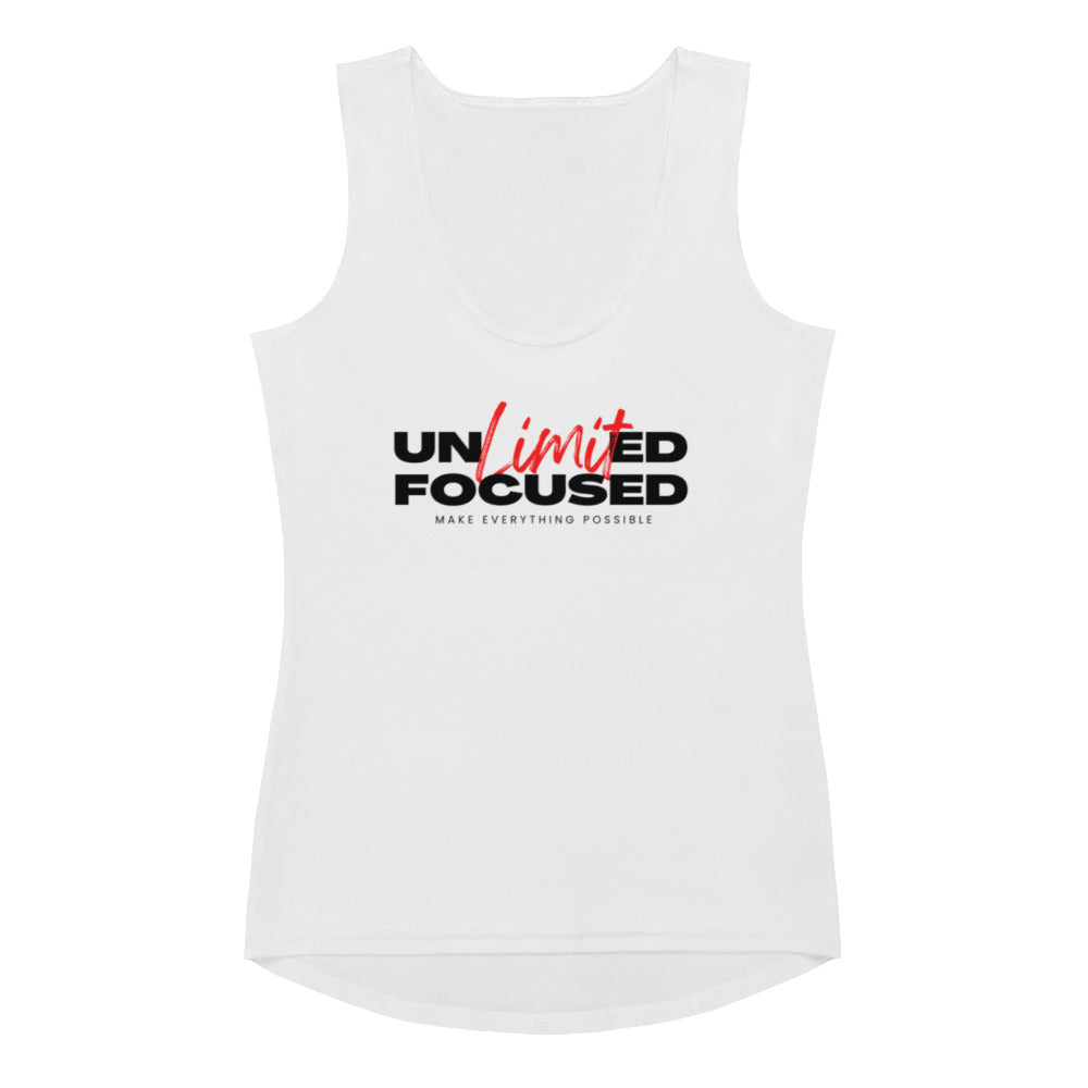 Women's White Sublimation Cut Sew Tank Top - Unlimited Focused