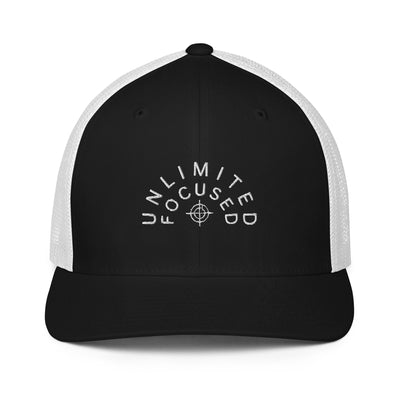 Closed-Back Black and White Trucker Cap - Unlimited Focused
