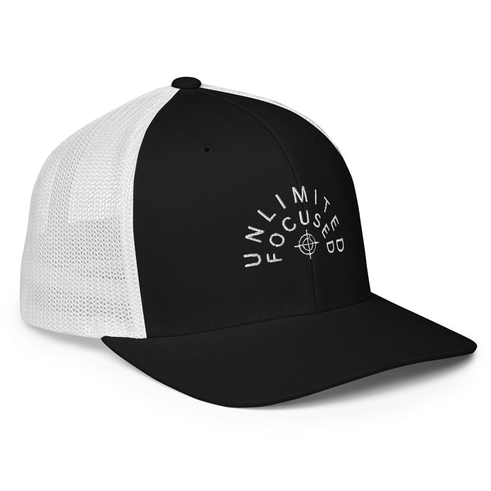 Closed-Back Black and White Trucker Cap - Unlimited Focused