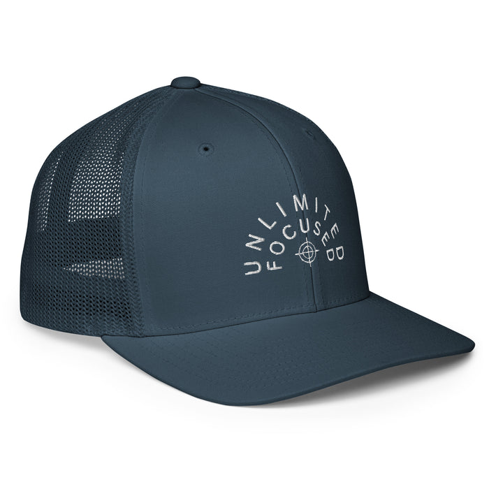 Closed-Back Navy Trucker Cap - Unlimited Focused