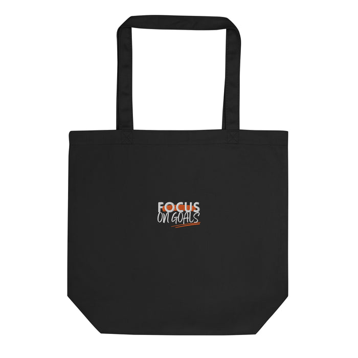 Eco Embroidered Black Tote Bag - Focus on Goals
