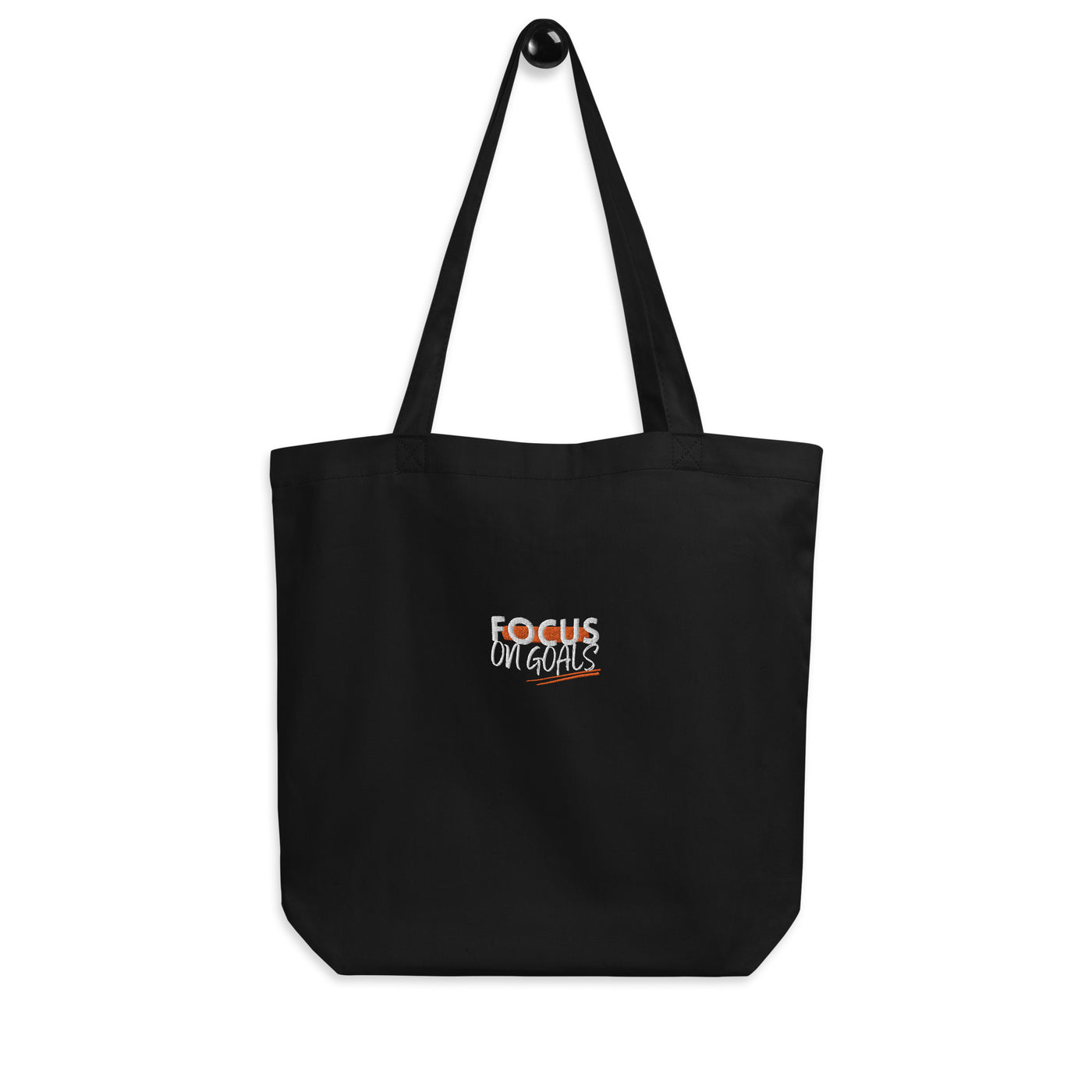 Eco Embroidered Black Tote Bag - Focus on Goals