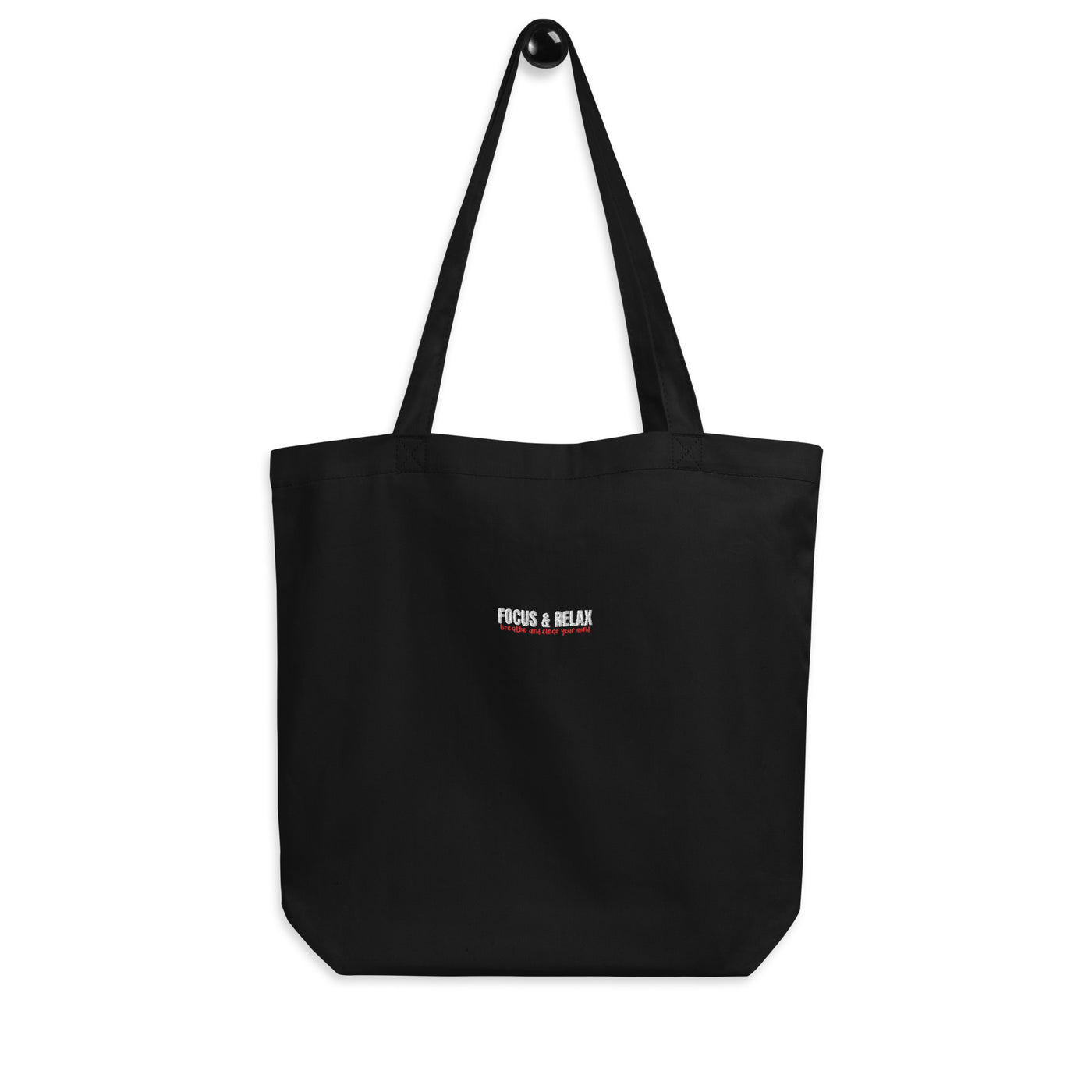 Eco Embroidered Black Tote Bag - Focus & Relax