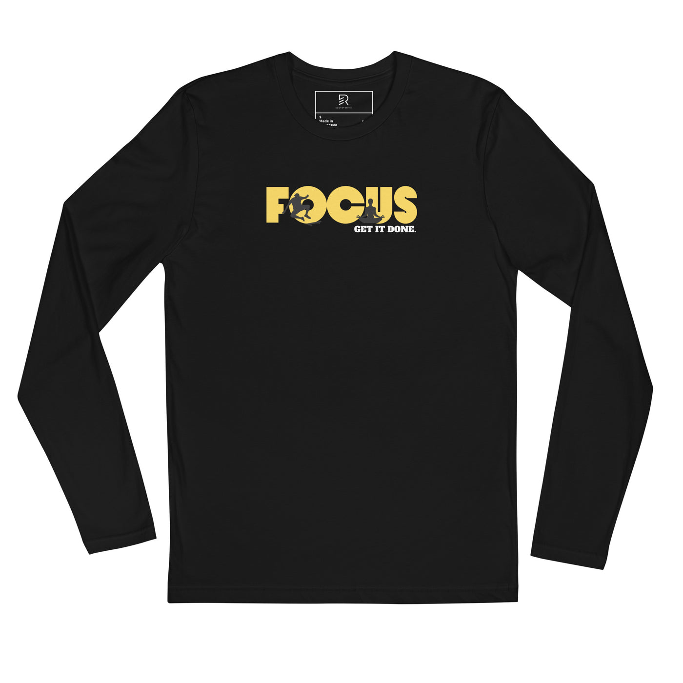 Men's Fitted Black Long Sleeve - Stay Focus Get It Done
