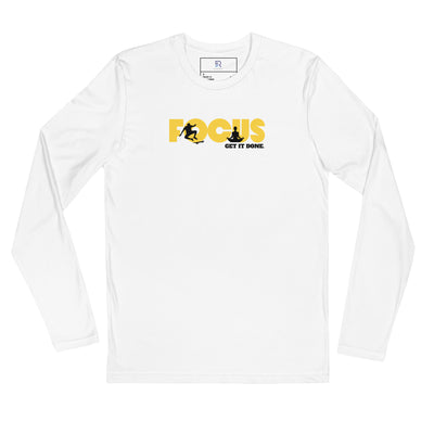 Men's Fitted White Long Sleeve - Stay Focus Get It Done