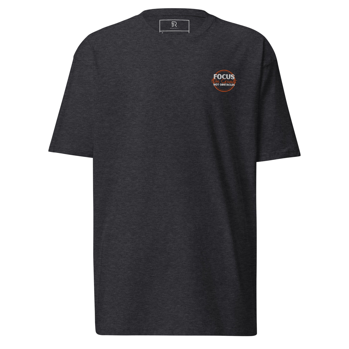 Men’s Premium Embroidered Dark Gray Heavyweight Tee - Focus on Goals