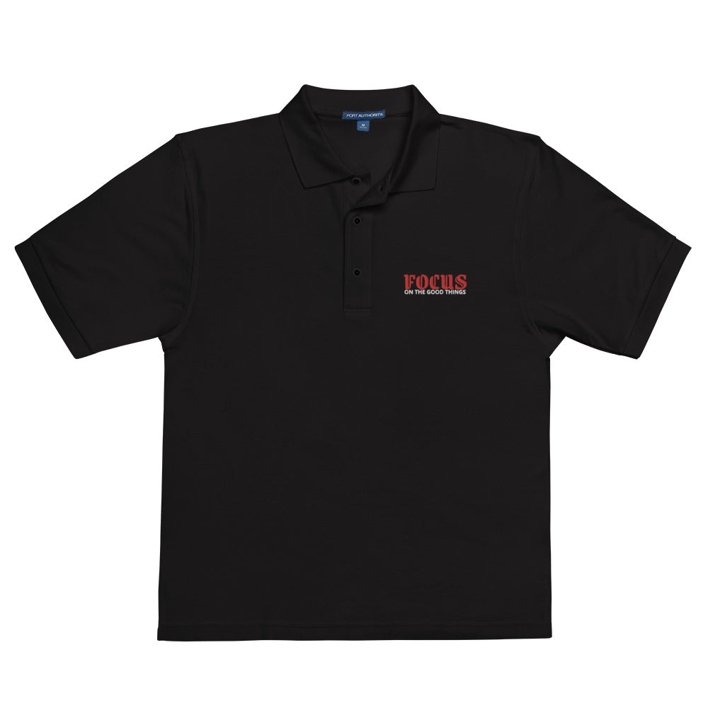Men's Premium Embroidered Black Polo Shirt - Focus on the Good Things