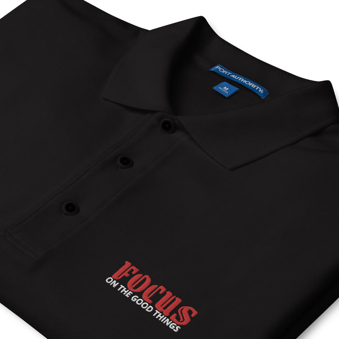 Men's Premium Embroidered Black Polo Shirt - Focus on the Good Things