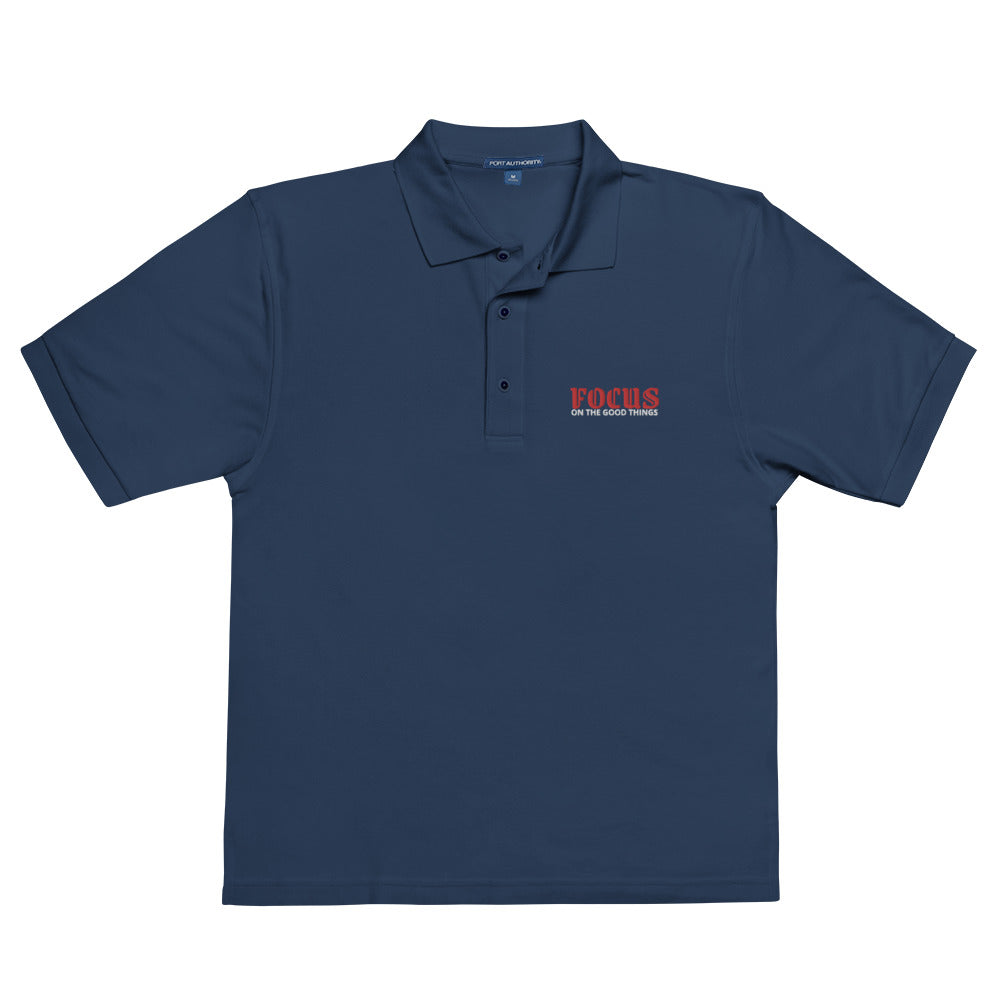 Men's Premium Embroidered Navy Polo Shirt - Focus on the Good Things