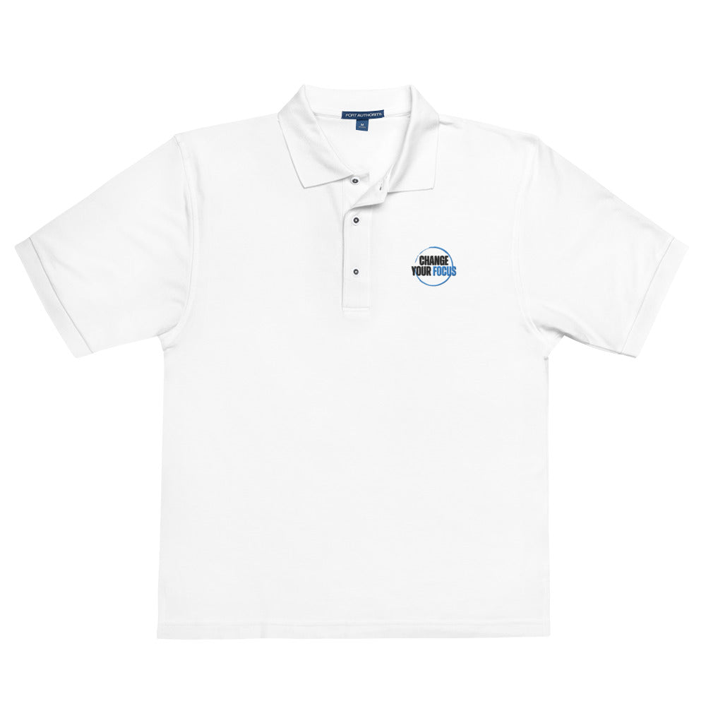 Men's Premium Embroidered White Polo Shirt - Change Your Focus
