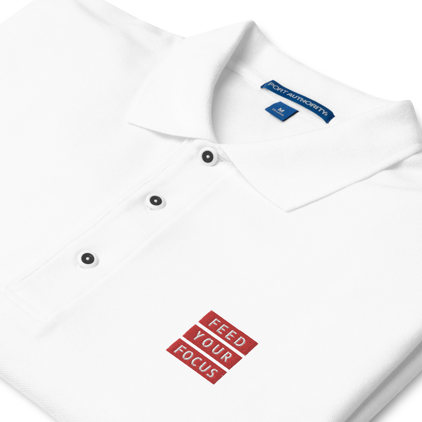 Men's Premium Embroidered White Polo Shirt - Feed Your Focus