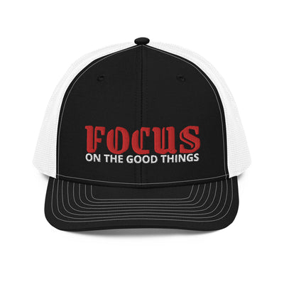 Snapback Black and White Trucker Cap - Focus On The Good Things