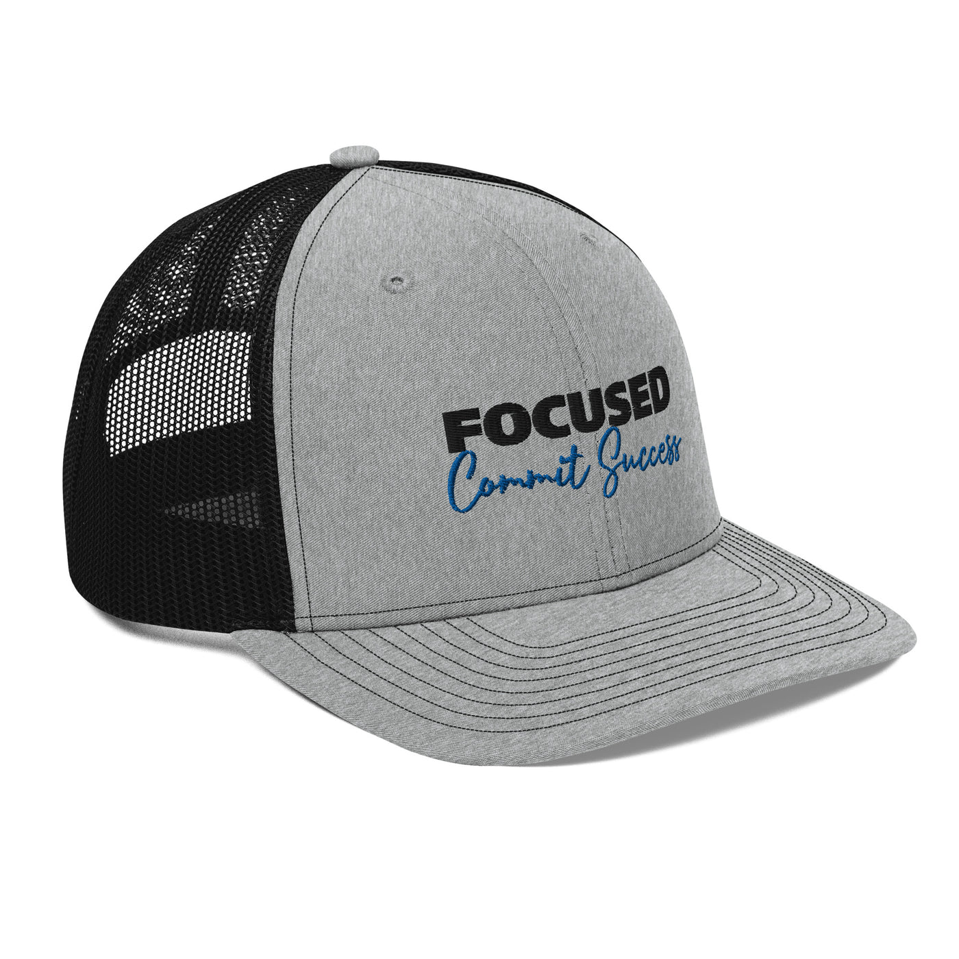 Snapback Heather Grey and Black Trucker Cap - Focused Commit Success