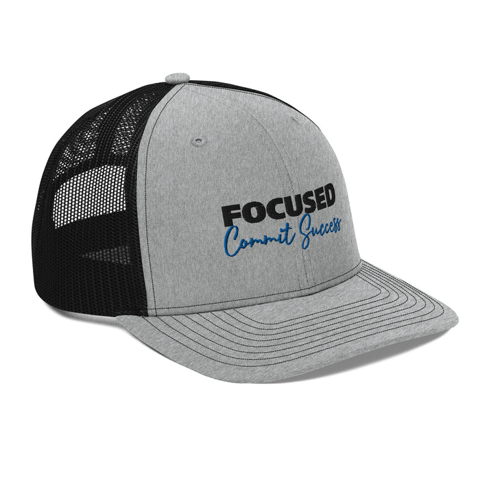 Snapback Heather Grey and Black Trucker Cap - Focused Commit Success