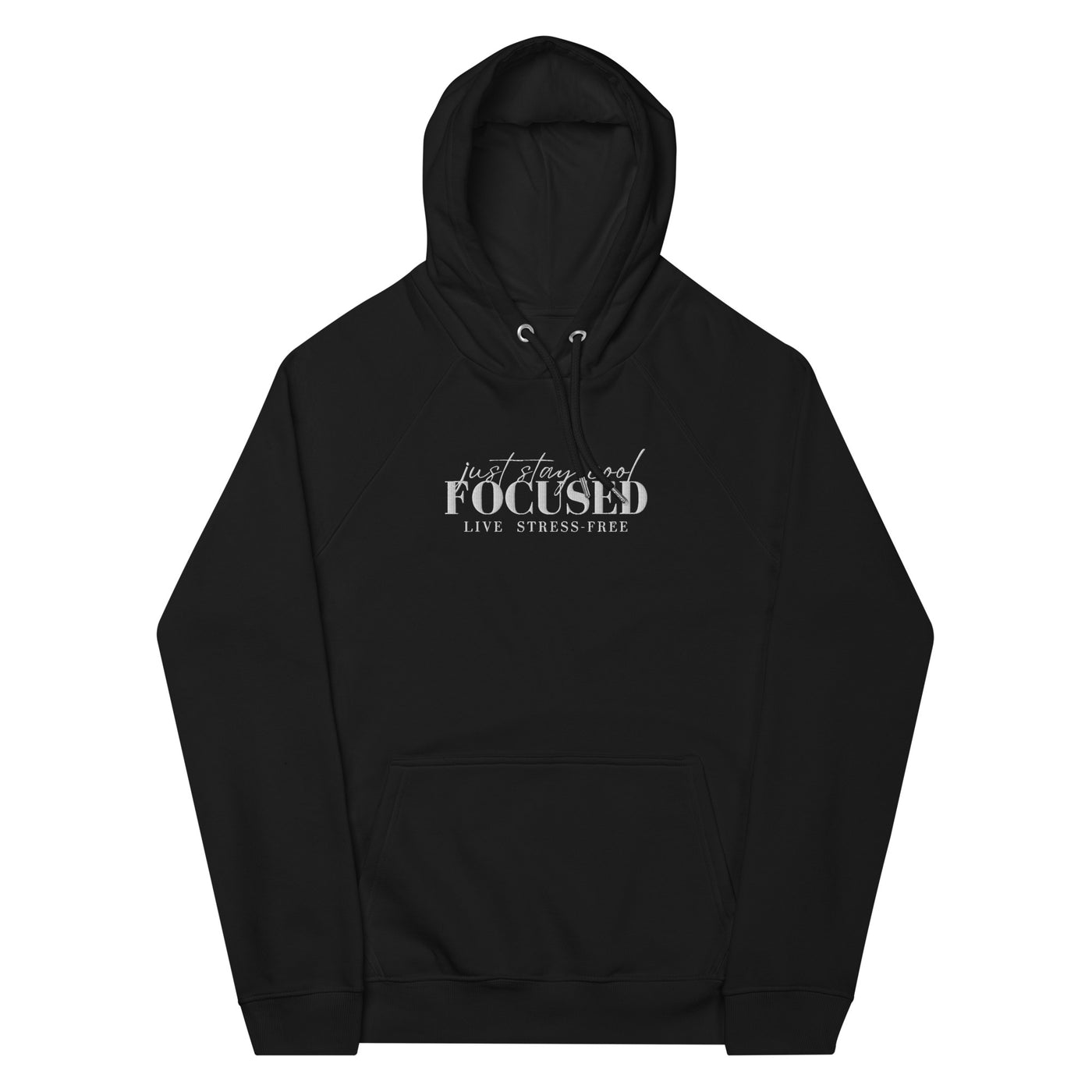 Women's Eco Raglan Embroidered Black Hoodie - Stay Cool Focused