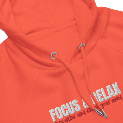 Men's Eco Raglan Embroidered Orange Hoodie - Focus and Relax
