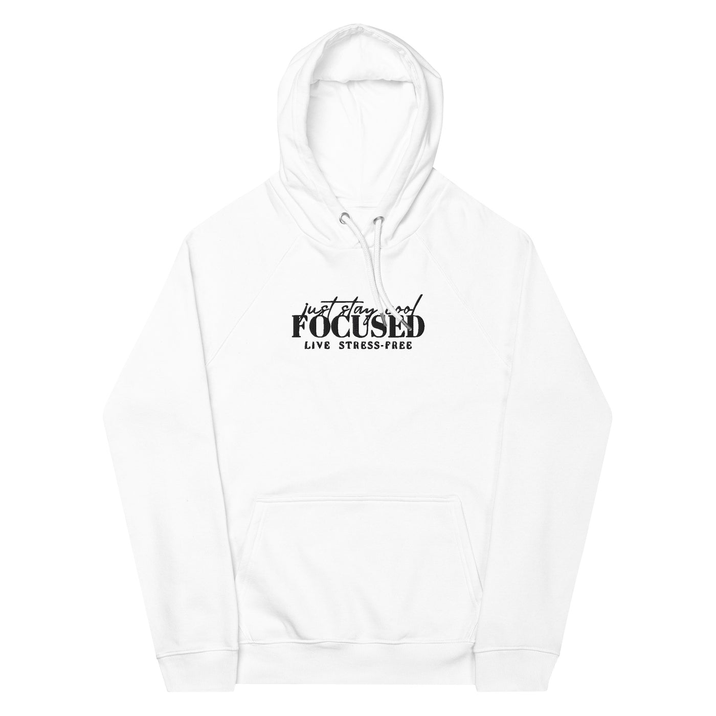 Men's Eco Raglan Embroidered White Hoodie - Stay Cool Focused