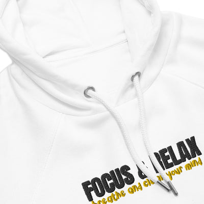 Women's Eco Raglan Embroidered White Hoodie - Focus and Relax