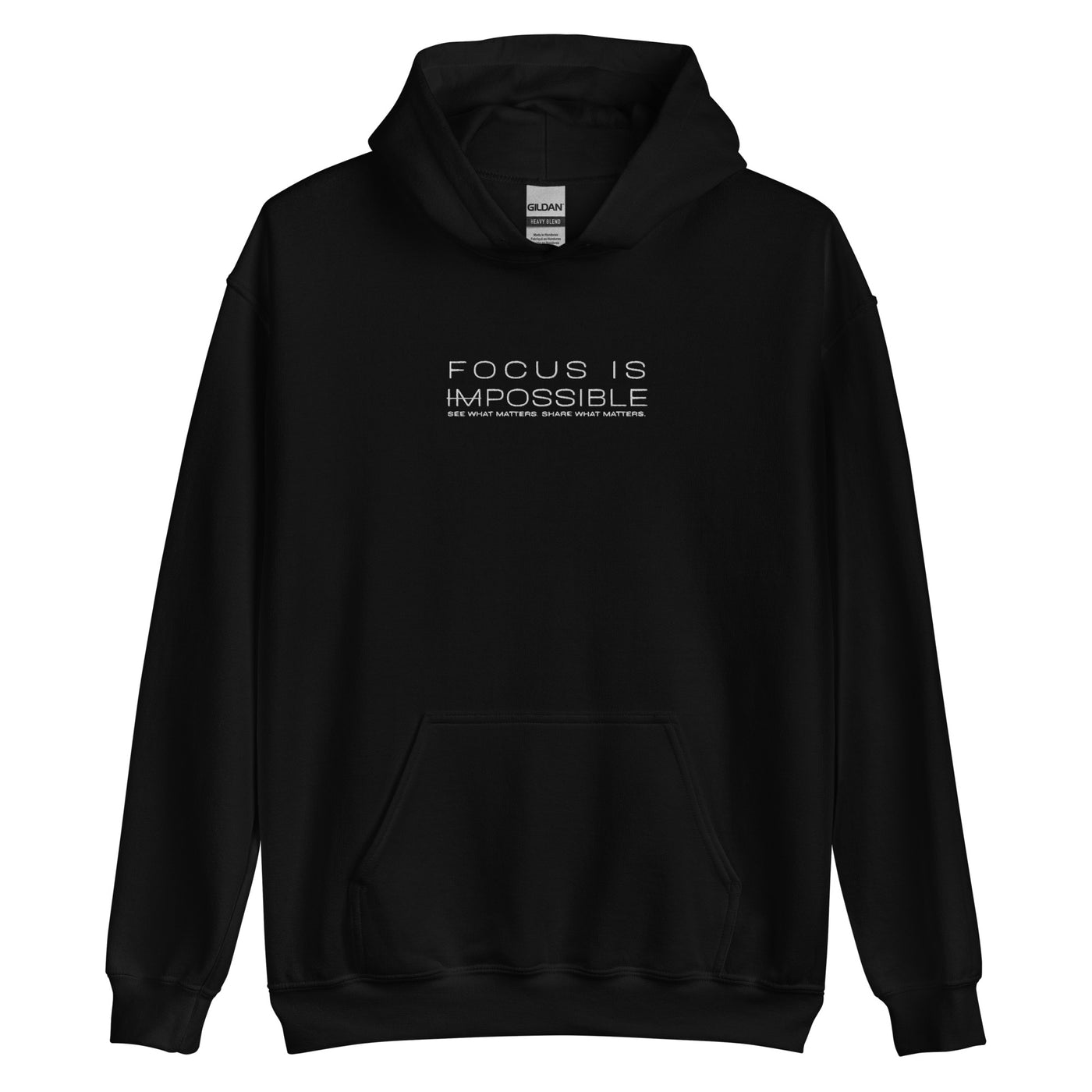 Men's Heavy Blend Embroidered Black Hoodie - Focus is Possible
