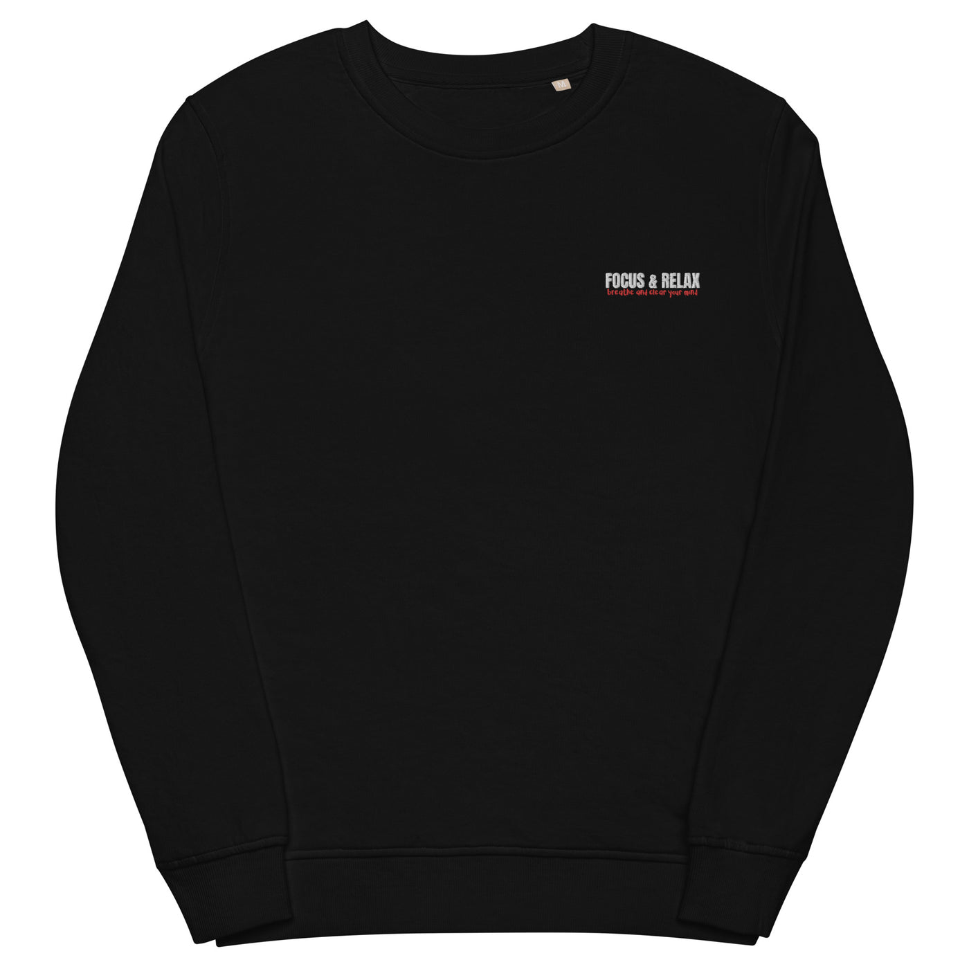 Women's Embroidered Organic Black Sweatshirt - Focus & Relax