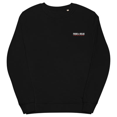 Men's Embroidered Organic Black Sweatshirt - Focus & Relax