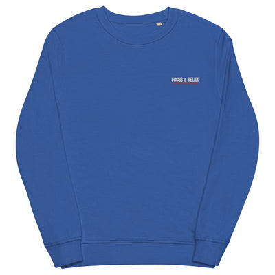 Women's Embroidered Organic Royal Blue Sweatshirt - Focus & Relax