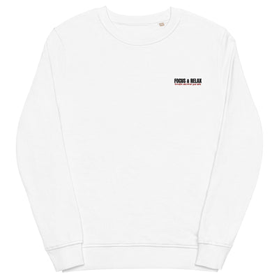 Men's Embroidered Organic White Sweatshirt - Focus & Relax